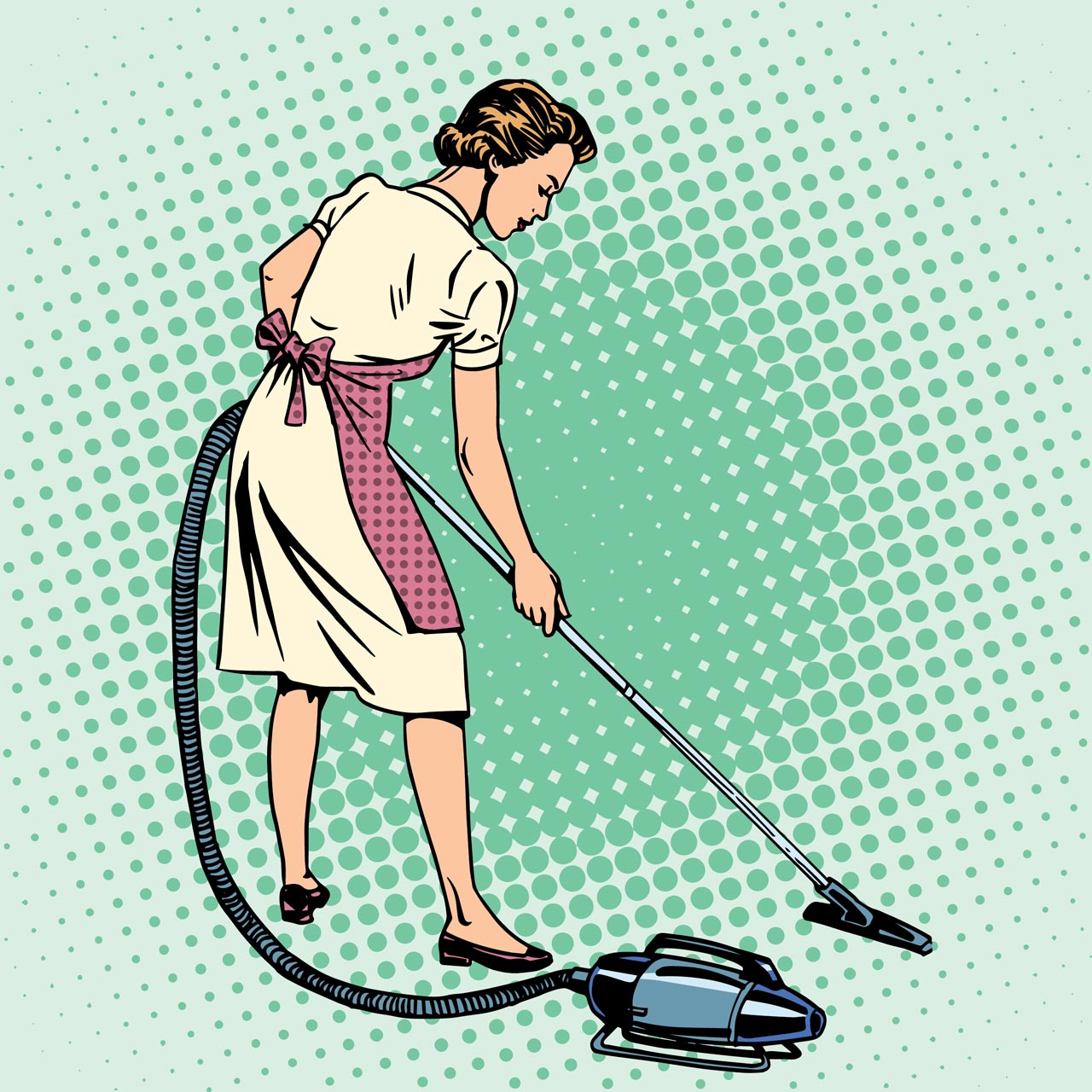 Retro Lady Vacuuming Clean Clique Home Page